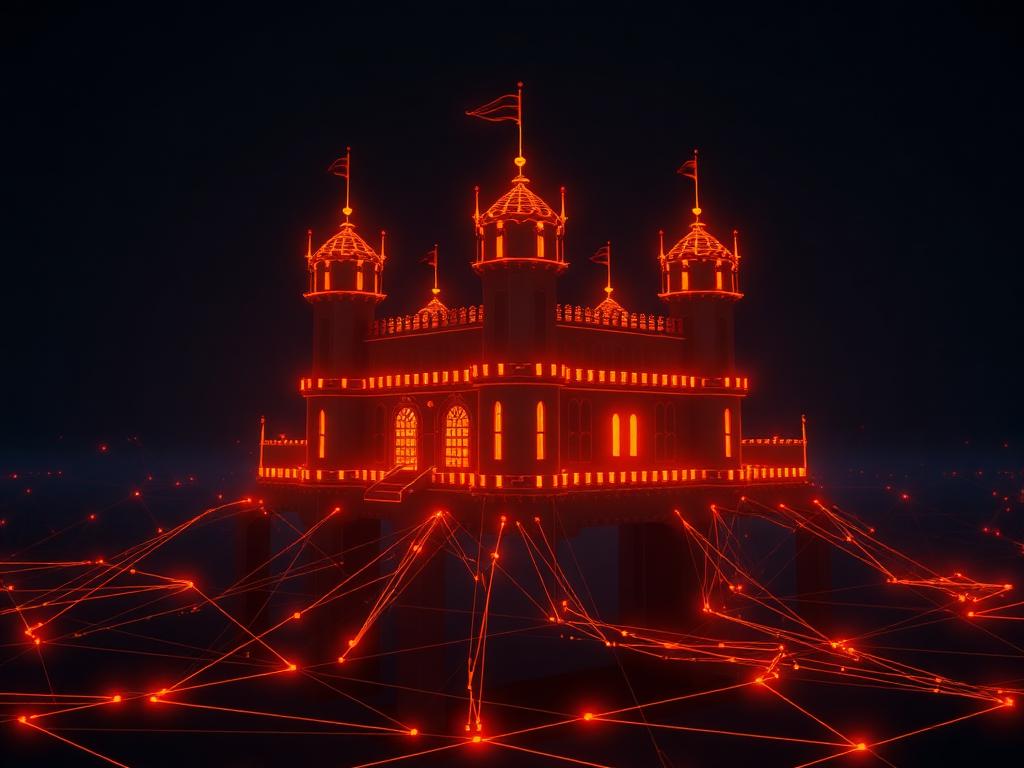 Wireframe fortress illustrating a hardened directory perimeter